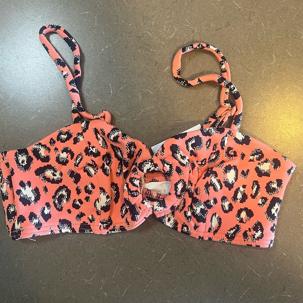 Suboo Women's Cora Ring Front Bralette Coral Leopard Swimsuit Top Size XS NWT